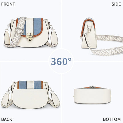 Miss Lulu Ethno-shoulder bag PU leather with Corduroy Detail & Adjustable Strap, Blue-Beige PlatiNum