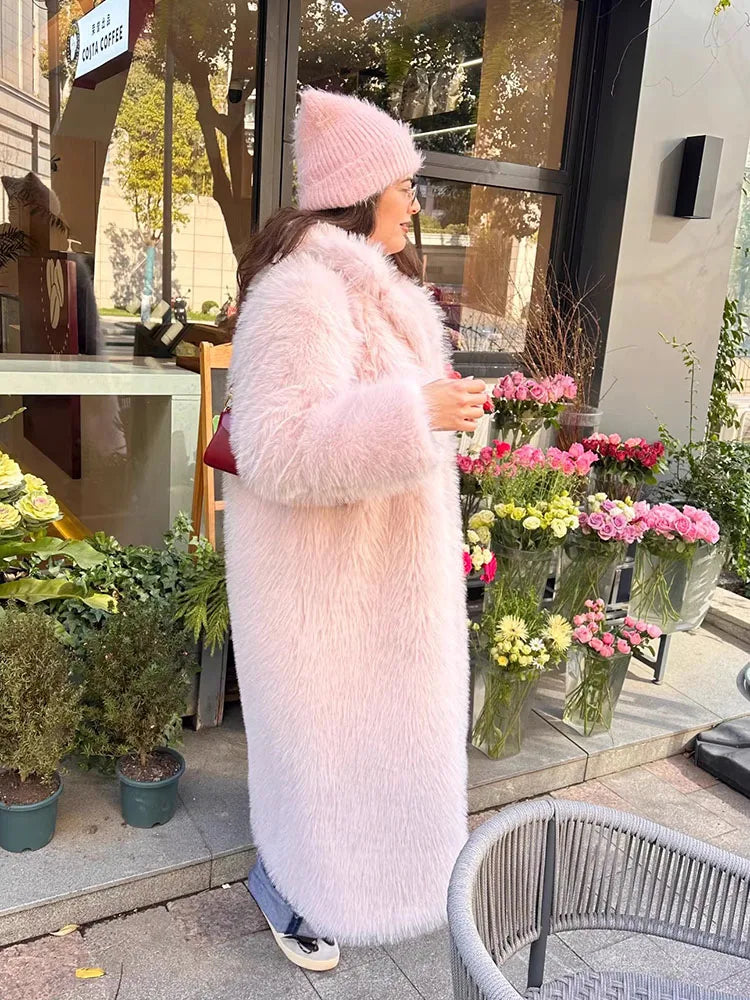ZADORIN 130cm Super Long Fluffy Faux Fur Coat Woman Jacket Winter Lapel Thicken White Faux Fur Coats Jacket for Women Outerwears