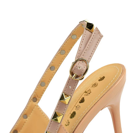 Donne 9.5 cm Tacchi alti Lady Pelle verniciata con borchie Tacco a spillo Singolo cinturino alla caviglia Tacchi Décolleté Scarpe da ballo traspiranti femminili platinumshop
