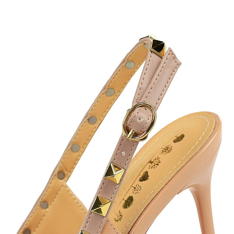 Donne 9.5 cm Tacchi alti Lady Pelle verniciata con borchie Tacco a spillo Singolo cinturino alla caviglia Tacchi Décolleté Scarpe da ballo traspiranti femminili platinumshop