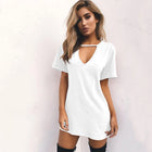 Abito estivo sexy con scollo a V profondo Abito da donna a pieghe con mini abito bianco cavo con col