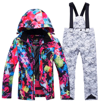 Cheaper, Children's Snow Suit, Snowboard Clothing Sets, Outdoor Wear, Ski Coat and Strap Pant, Kids Costumes, Boy‘s and Girl's