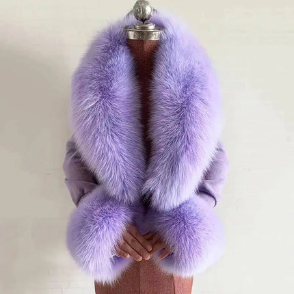 Real Fur Collar And Cuffs Set Winter Coat Accessories Women Fluffy Large Fur Shawl Neak Warm Fox Fur Scarf Furry Scarves Female