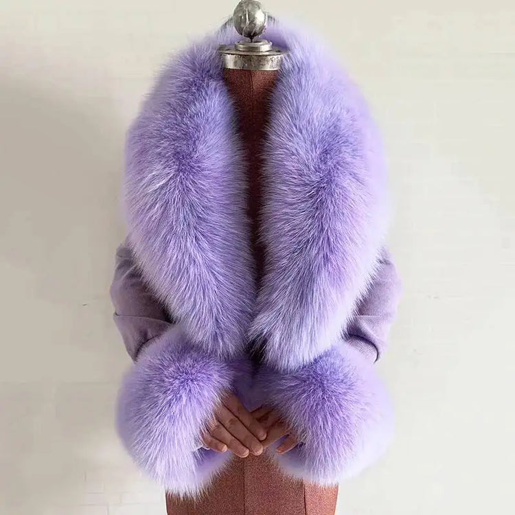 Real Fur Collar And Cuffs Set Winter Coat Accessories Women Fluffy Large Fur Shawl Neak Warm Fox Fur Scarf Furry Scarves Female