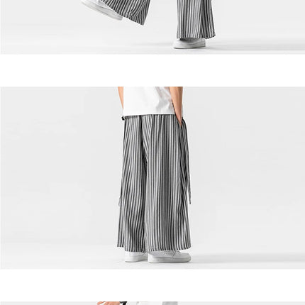 Pantaloni Larghi a Righe da Uomo in Cotone e Lino, Comodi e Traspiranti, Stile Retrò, Moda Casual, Pantaloni Jogger in Stile Nepal
