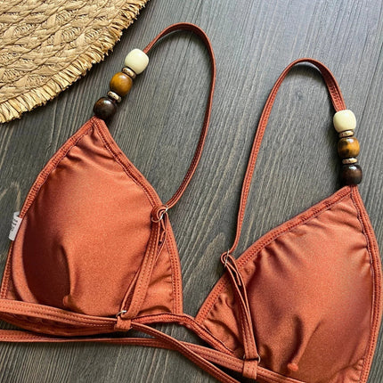 Sexy marrone bikini set 2026 donne perle cinturino foro fuori reggiseno push up perizoma costume da bagno brasiliano spiaggia costume da bagno micro costumi da bagno platinumshop