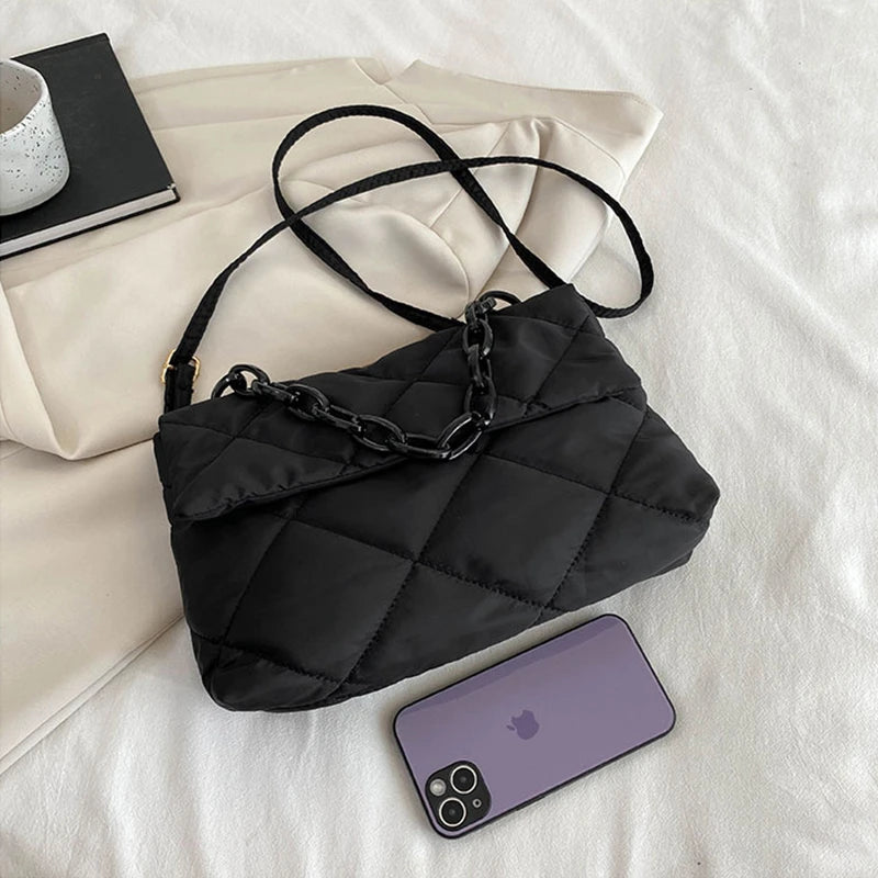 Yogodlns Large Capacity Crossbody Square Bags Casual Chain Women Underarm Bags Fashion Quilted All-match Winter Simple Shopping