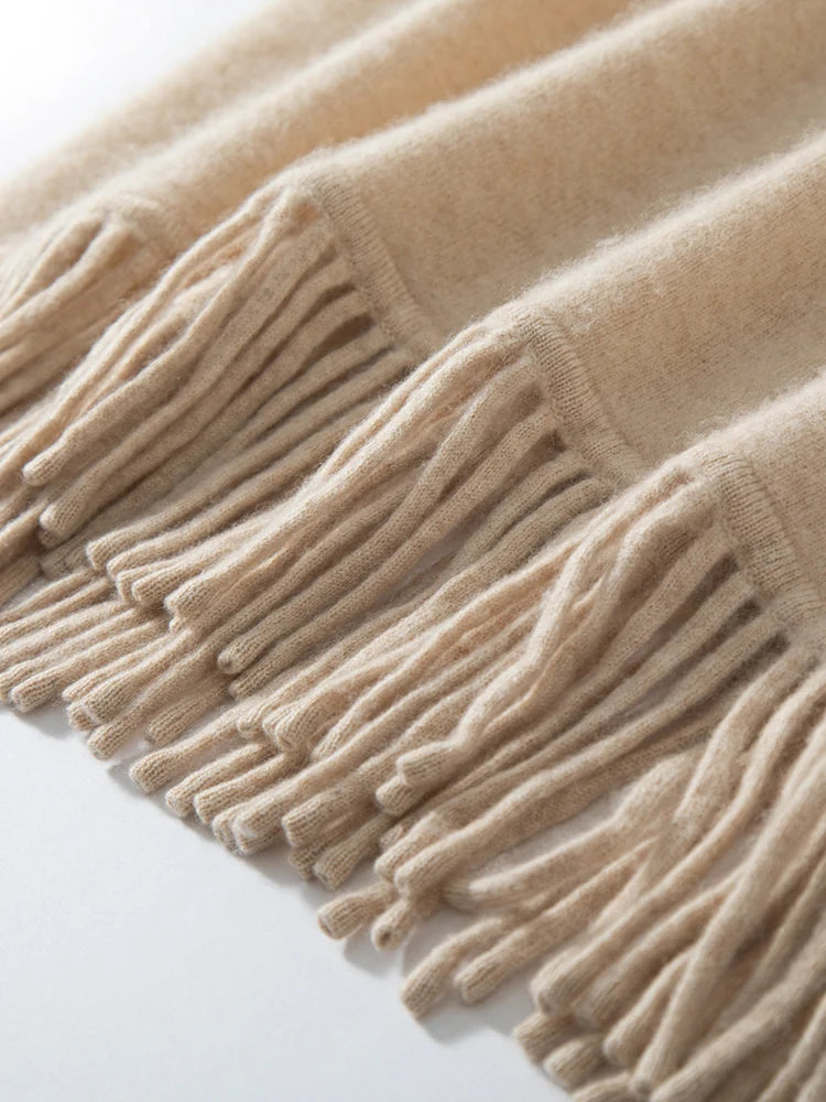 New Straight A-line Skirt Women's 100% Cashmere knitwear Spring Autumn Casual Loose Tassels Soft High Waist Mid Length Skirt PlatiNum