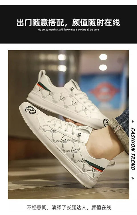 European Station Leather Fashion Men's Sneakers Men Shoes Man Embossed All Fashion Leather Red Casual Shoes for Men Men Shoes