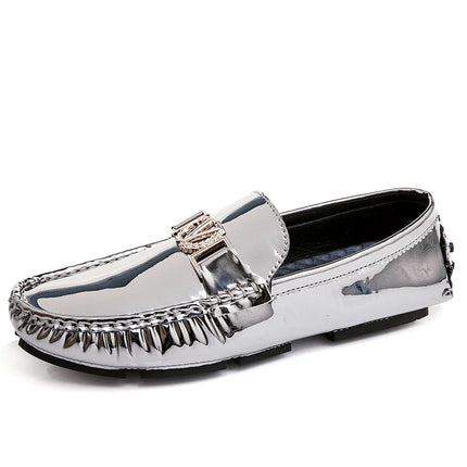 Scarpe Eleganti da Uomo, Mocassini Casual Argento, Taglie Grandi 38-48, Scarpe da Guida alla Moda per Giovani