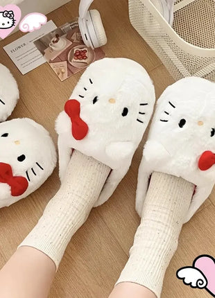 Simpatiche pantofole in peluche Hello Kitty Anime da donna, scarpe in cotone Sanrio Kawaii, scarpe morbide da camera da letto per studentesse, regali per ragazze per le feste invernali