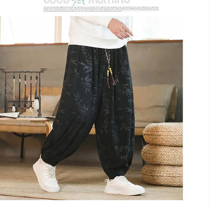 Pantaloni di alta qualità per uomo stile cinese fiore scuro velluto a coste Bloomers casual elastico in vita moda pantaloni larghi a gamba larga maschile