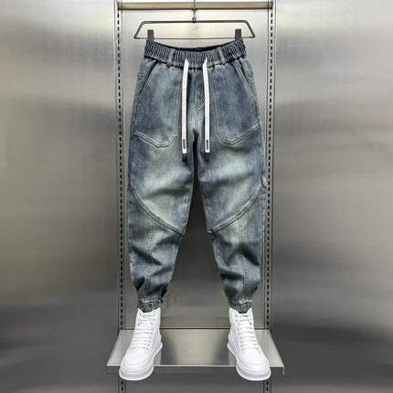 Blue Denim Jeans Loose Harem Pants Elastic Waist Cuffs Casual Spring Autumn Luxury Clothing Men korean 2024 New Men's Fashion PlatiNum