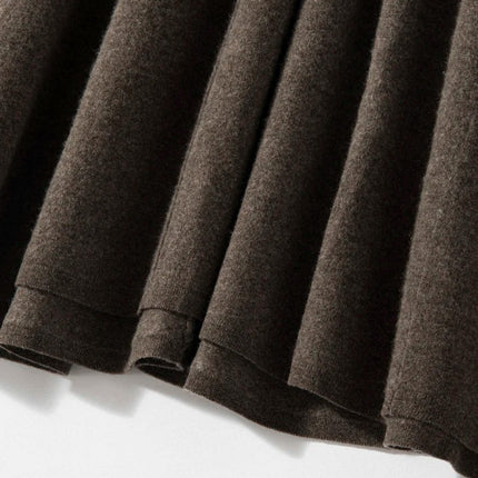 Women's Cashmere Umbrella Skirts Autumn Winter Basic Office Lady Classics 100% Cashmere Knitted A-Line High Waist Pockets Dress PlatiNum