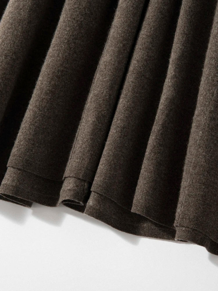 Women's Cashmere Umbrella Skirts Autumn Winter Basic Office Lady Classics 100% Cashmere Knitted A-Line High Waist Pockets Dress PlatiNum