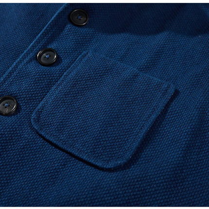 Vintage Lapel Waistcoat Men Autumn Winter New Kendo Fabric Multi-pocket Indigo Jacket Suit Vest Handmade Blue Dyed Cardigan Coat