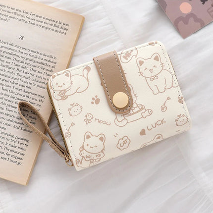 2026Cute Cat Wallets for Women Card Holder Small Purses with Zip Coin Pocket High Quality Square Hand Bags PlatiNum