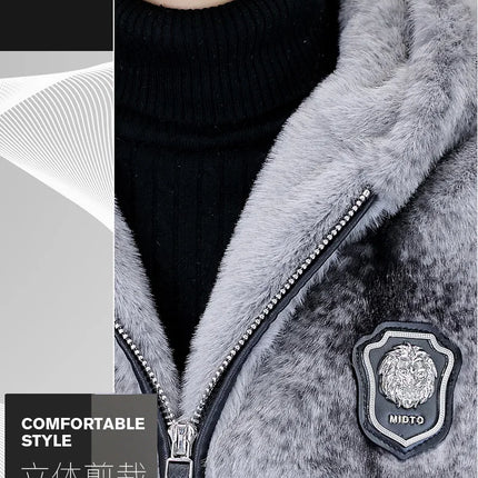 Autumn Winter Faux Fur Hooded Jacket Men Fashion Social Faux Mink Fur Casual Business Jacket Thick Warm Outdoor Windproof Coat