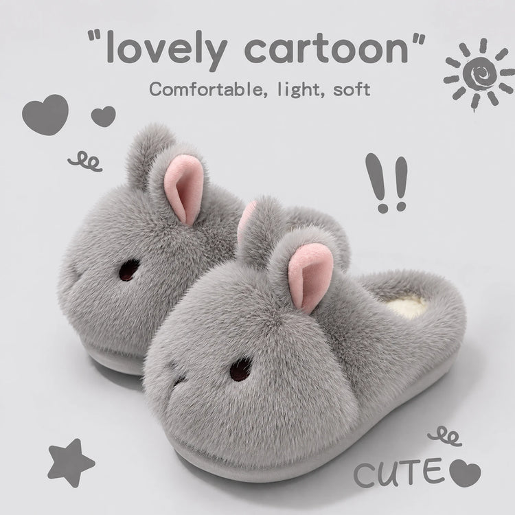 Cute Brown Bunny Plush Slippers Women Winter Warm Rebound Soft Sole House Shoes Indoor Fuzzy Non-Slip Comfortable Home Footwear