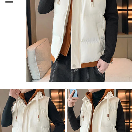 Men Windproof Hooded Vest Men Jacket Sleeveless Vest Winter Jacket Casual Coat Men Down Cotton Warm Thicken Waistcoat Thick Coat