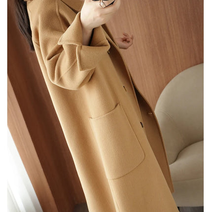 Ladies' 100% Cashmere Thick Double-Sided Extended Coat, Classic, Versatile and Fashionable for Business and Leisure