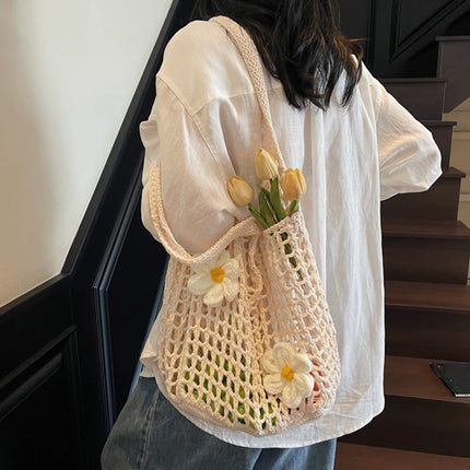 Women's Large Capacity Knitted Tote Bag Fashionable Summer Beach Bag Lightweight Casual Chic Hobo Top Handle Shoulder Bag