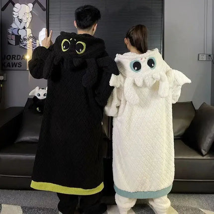 Anime Toothless Boy and Girl Winter Pajama Robe Kawaii Y2K Role-Playing Birthday Gift Thick Coral Velvet Warm Home Clothes Set