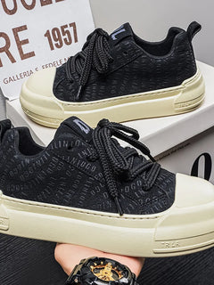 Toe Thick Sole Platform Men Sneakers Lace Up Patchwork Fashion New Trend Casual Trainer Shoes Thick Bottomed All Season