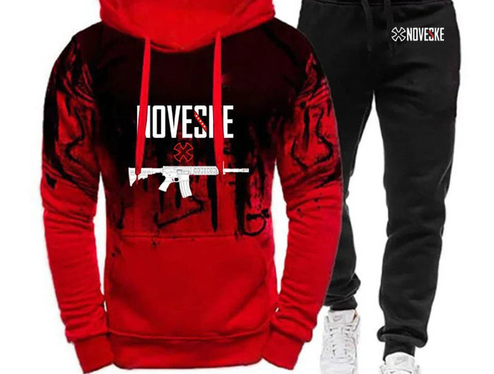 2025 Spring And Autumn Man's Funny Gun Noveske Logo Print High Street Fashion Gradient Color Hoodies+Leisure Sports Pants Suits PlatiNum