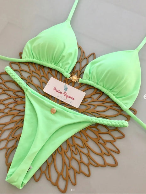 2026 Costume da bagno bikini da donna Costume da bagno sexy con lacci in tinta unita diviso da donna