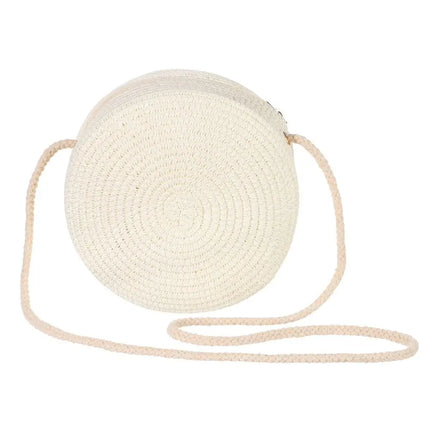 Borse a Spalla, Borsa Intrecciata Rotonda in Rattan, Borsa Estiva da Spiaggia in Paglia