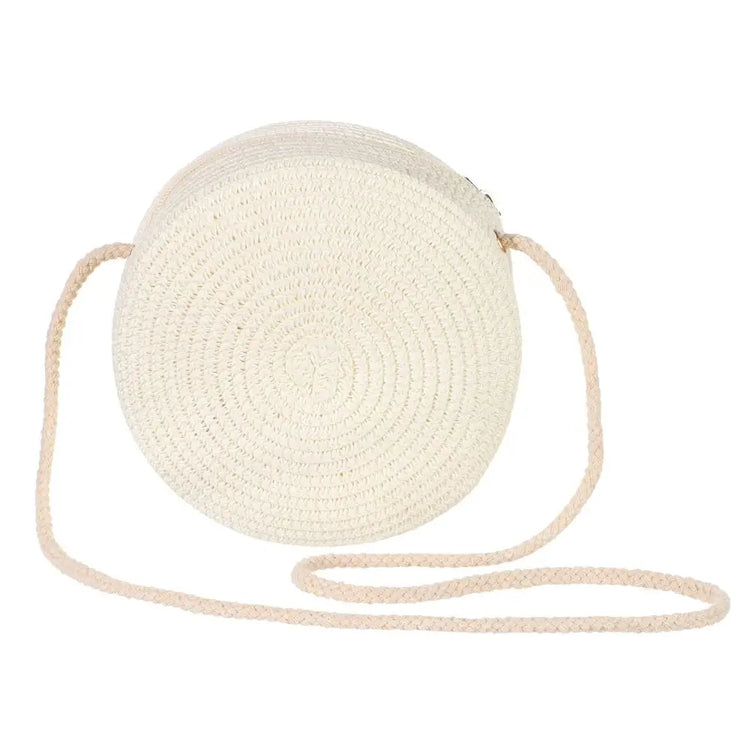 Borse a Spalla, Borsa Intrecciata Rotonda in Rattan, Borsa Estiva da Spiaggia in Paglia
