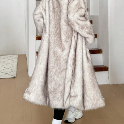ZADORIN 115cm Long Faux Fox Fur Coat Woman High Street Warm Furry Jacket Faux Fur Coats Woman Winter Clothes White Fur Faux Coat