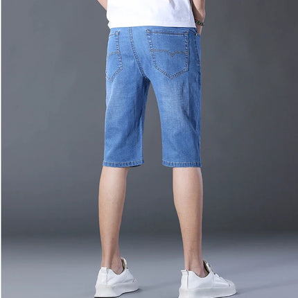 2026 Pantaloncini Casual da Uomo in Denim Cotone Elastico Dritti di Alta Qualità al Ginocchio Jeans Classici Vintage Moda Blu