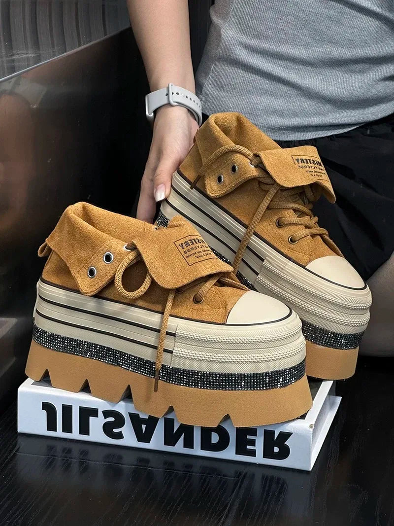 Autumn Winter High Heels Shoes Female Hip Hop Platform Chunky Sneakers Thick Bottom Shoes Short Ankle Boots Casual Fashion Shoe