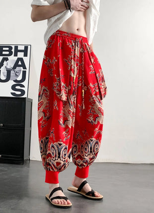 Men's Summer Pants 2026 Lightweight Thin Cotton Comfortable Beach Trousers, Loose Casual Hip Hop Printed Pants, Fashion Oversized Jogger Pants