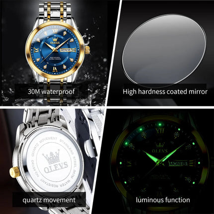 OLEVS 5513 Orologio da uomo Orologio luminoso impermeabile al quarzo originale di marca di moda per uomo Scatola per orologio con doppio calendario in acciaio inossidabile platinumshop