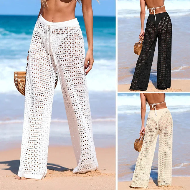 Nuovi Pantaloni da Spiaggia alla Moda 2026 con Coulisse, Sexy e Trasparenti, da Donna, in Maglia, Scavati, Casual e Larghi platinumshop