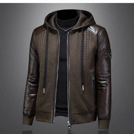 Winter Jackets Mens Duck Down Jacket Men 2025 Autumn Men's Knitted Spliced Leather Jacket Hooded Down Jacket Coat Kurtka Zimowa