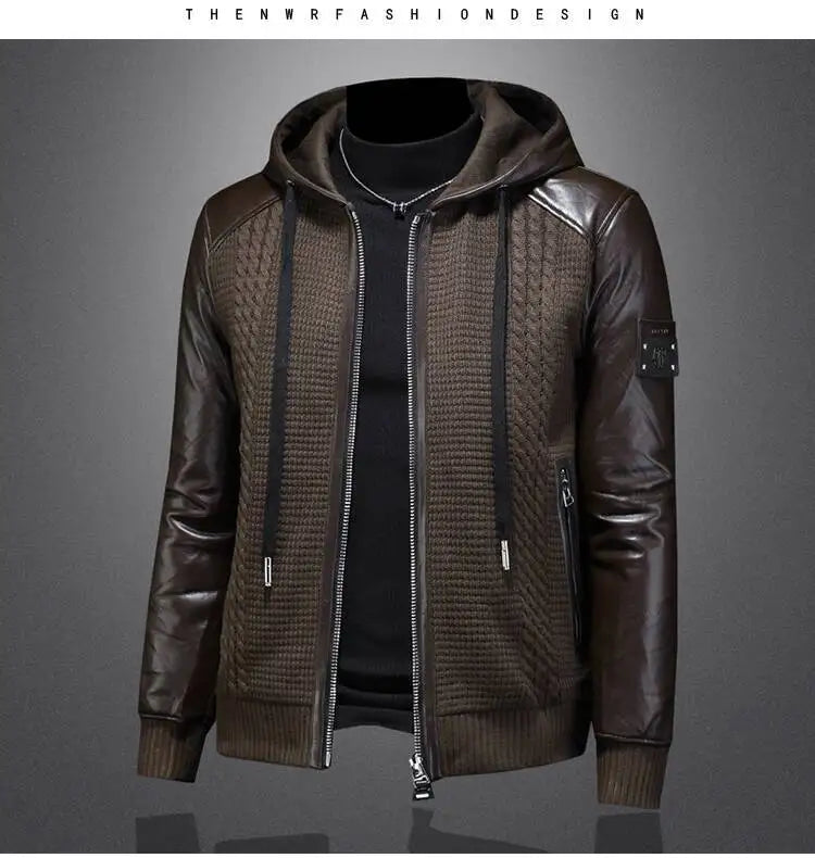 Winter Jackets Mens Duck Down Jacket Men 2025 Autumn Men's Knitted Spliced Leather Jacket Hooded Down Jacket Coat Kurtka Zimowa