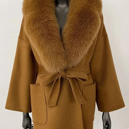 CXFS 2025 Winter Fashion Women Double-sided Wool Cashmere Coat with Detachable Natural Fox Fur Collar New design suit collar
