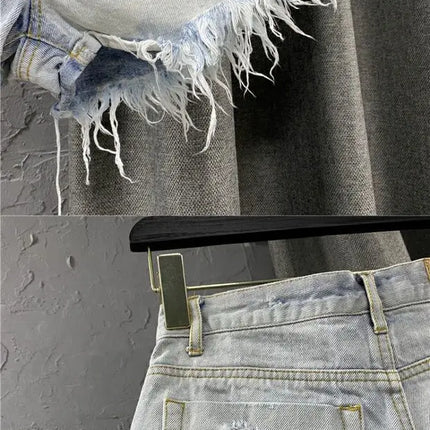 Shorts in denim da donna a vita alta, strappati, con orlo grezzo e sfilacciato, casual, hot pants