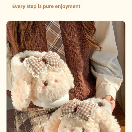 2026 New Women's Cotton Bow Bunny Slippers Winter Indoor Home Warm Household Wool Cotton Shoes Women Wear Indoor Winte