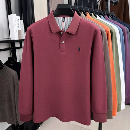 100% pure cotton autumn and winter men's sports fashion brand embroidered pony long-sleeved POLO business casual T-shirt