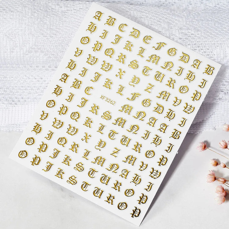 1PC 26-English Alphabet Number 3D Self-adhesive Nail Art Decal Sticker Word Small Letter Nail Decals Sticker Manicure Decoration