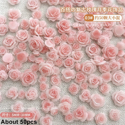 Delicate Dark Red Brown White Rose Flower Leaf Lily Tender Camellia Nail Charms Art Resin Decorations Manicure Tools Accessories