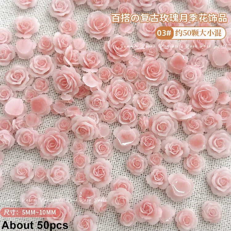Delicate Dark Red Brown White Rose Flower Leaf Lily Tender Camellia Nail Charms Art Resin Decorations Manicure Tools Accessories