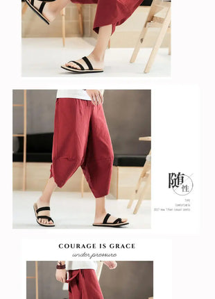Pantaloni estivi da uomo in cotone, casual, stile hip hop, streetwear, harem, comodi, oversize, lunghezza a metà polpaccio, molto venduti.