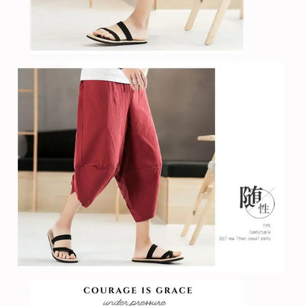 Pantaloni estivi da uomo in cotone, casual, stile hip hop, streetwear, harem, comodi, oversize, lunghezza a metà polpaccio, molto venduti.