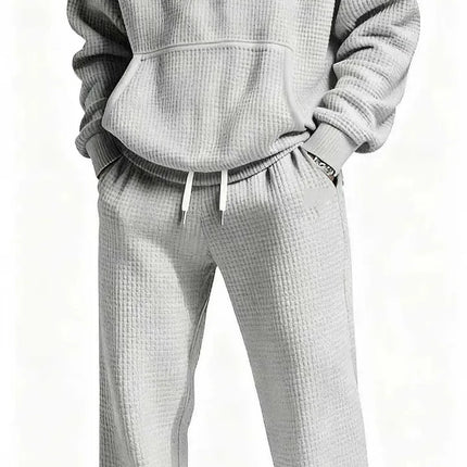 Autumn and Winter Waffle Hooded Sweatshirt Sweatpants Set 3D Printed Casual Sports Suit Men PlatiNum